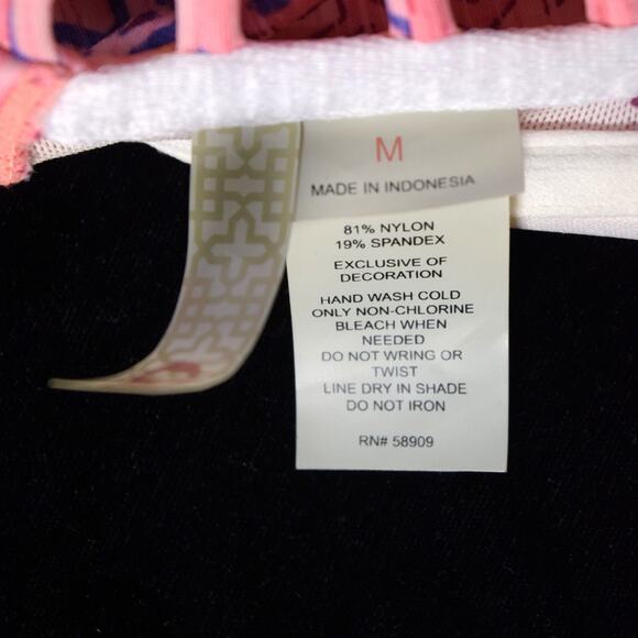 GB Pink Aztec Print Bandeau Bikini Swimsuit Side Skimpy Straps Crochet Edge Sz M - Picture 7 of 8